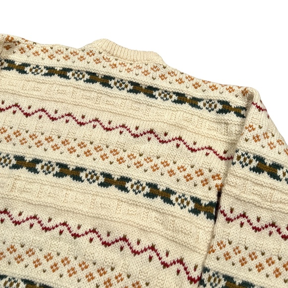 Vintage 90s Blarney Woolen Mills Wool Fair Isle Cream Thick Sweater Mens Medium - Picture 4 of 9